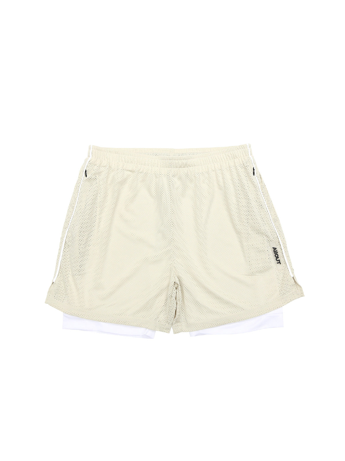 MESH SHORTS RUBBER TAG【BEIGE】