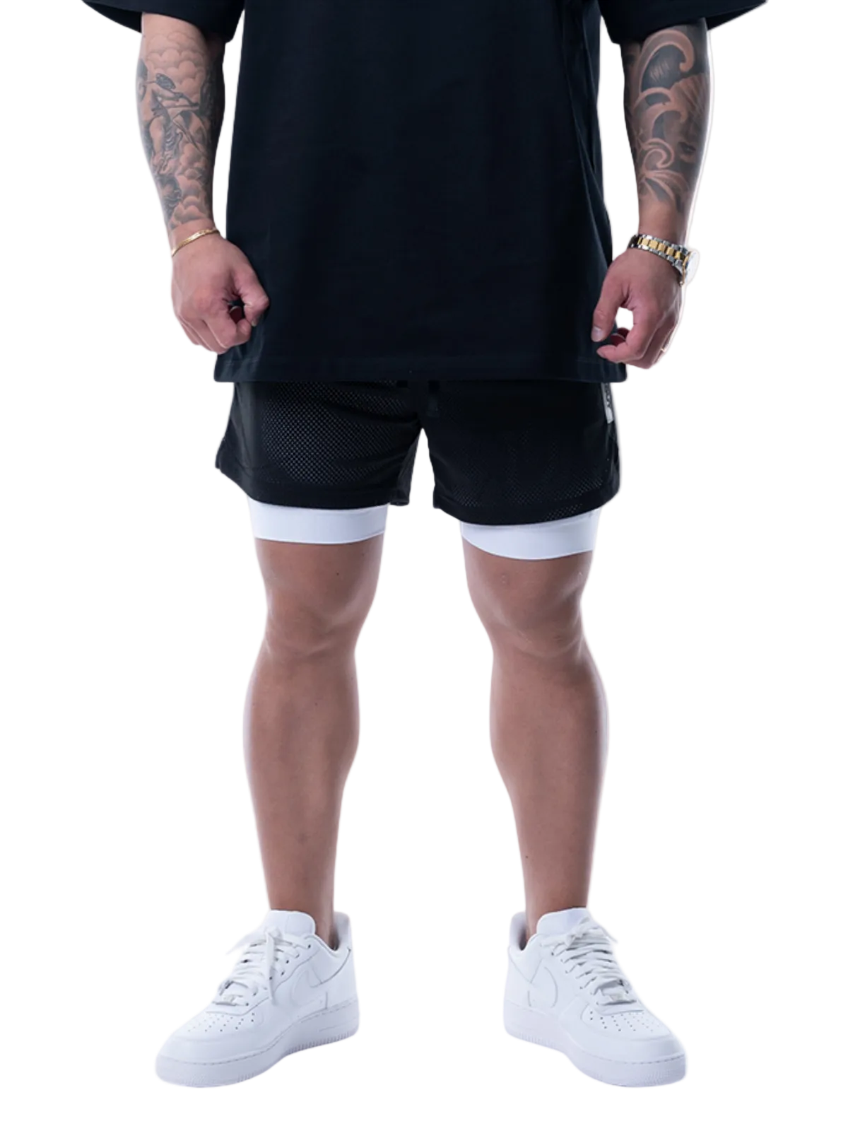 MESH SHORTS RUBBER TAG【BLACK】