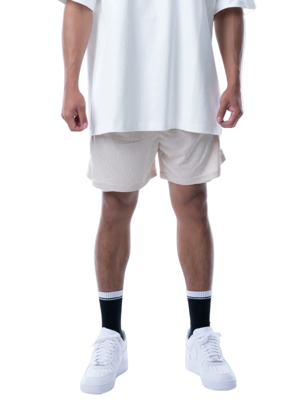 MESH SHORTS RUBBER TAG【BEIGE】