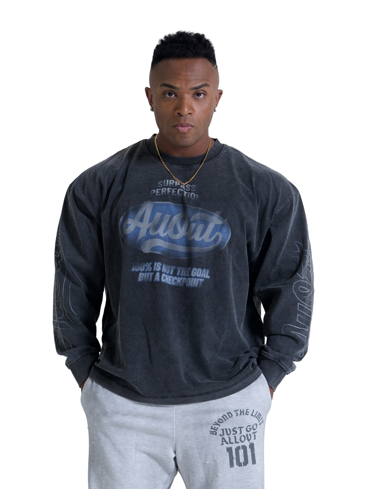 LONG SLEEVE T-shirt DISTRESSED LOGO BLACK モデル着用