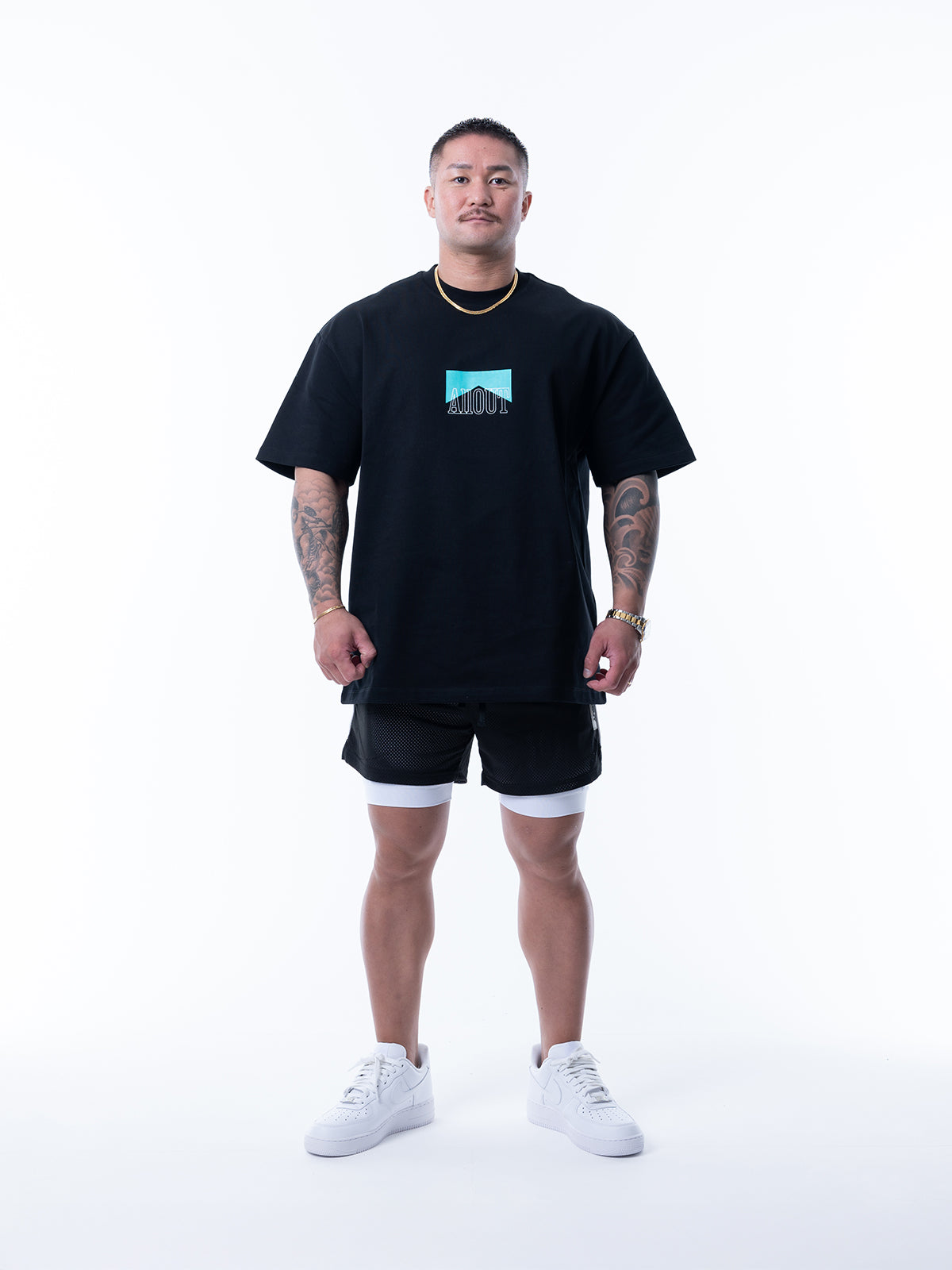 MESH SHORTS RUBBER TAG【BLACK】