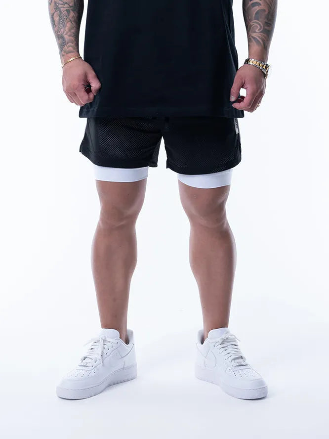 MESH SHORTS RUBBER TAG【BLACK】