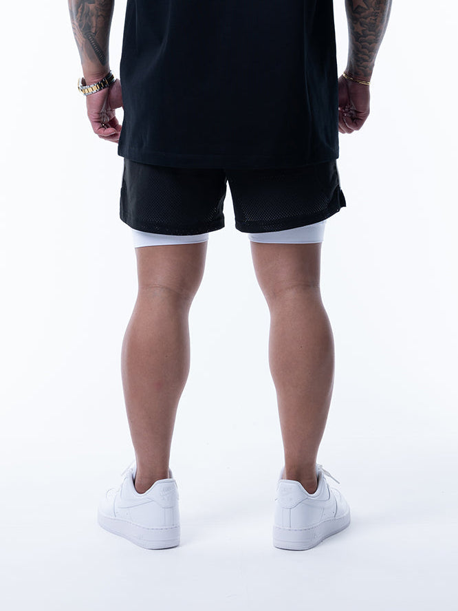 MESH SHORTS RUBBER TAG【BLACK】