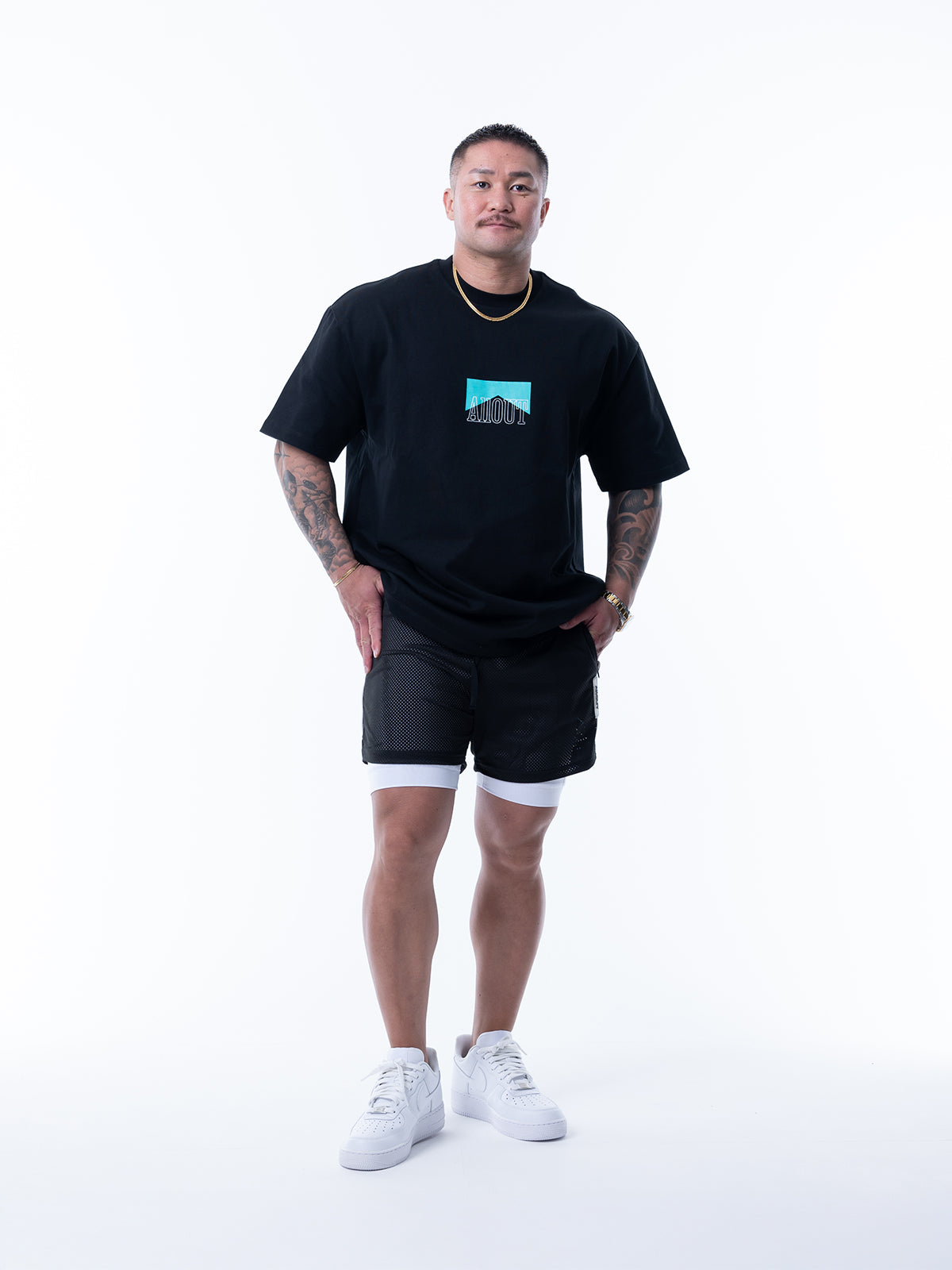 MESH SHORTS RUBBER TAG【BLACK】