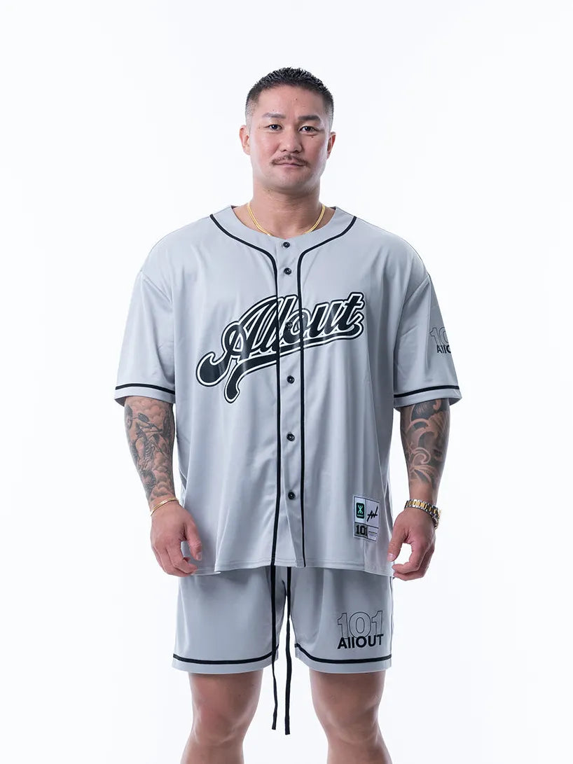 即完売モデル　all out オールアウト　ベースボールシャツ BASEBALL SHIRT GRAY MESH