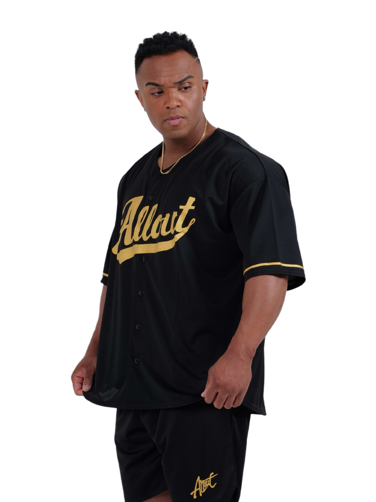 オールアウトALL OUTベースボールシャツ BLACK×GOLD 新品未使用 BASEBALL SHIRT BLACK×GOLD