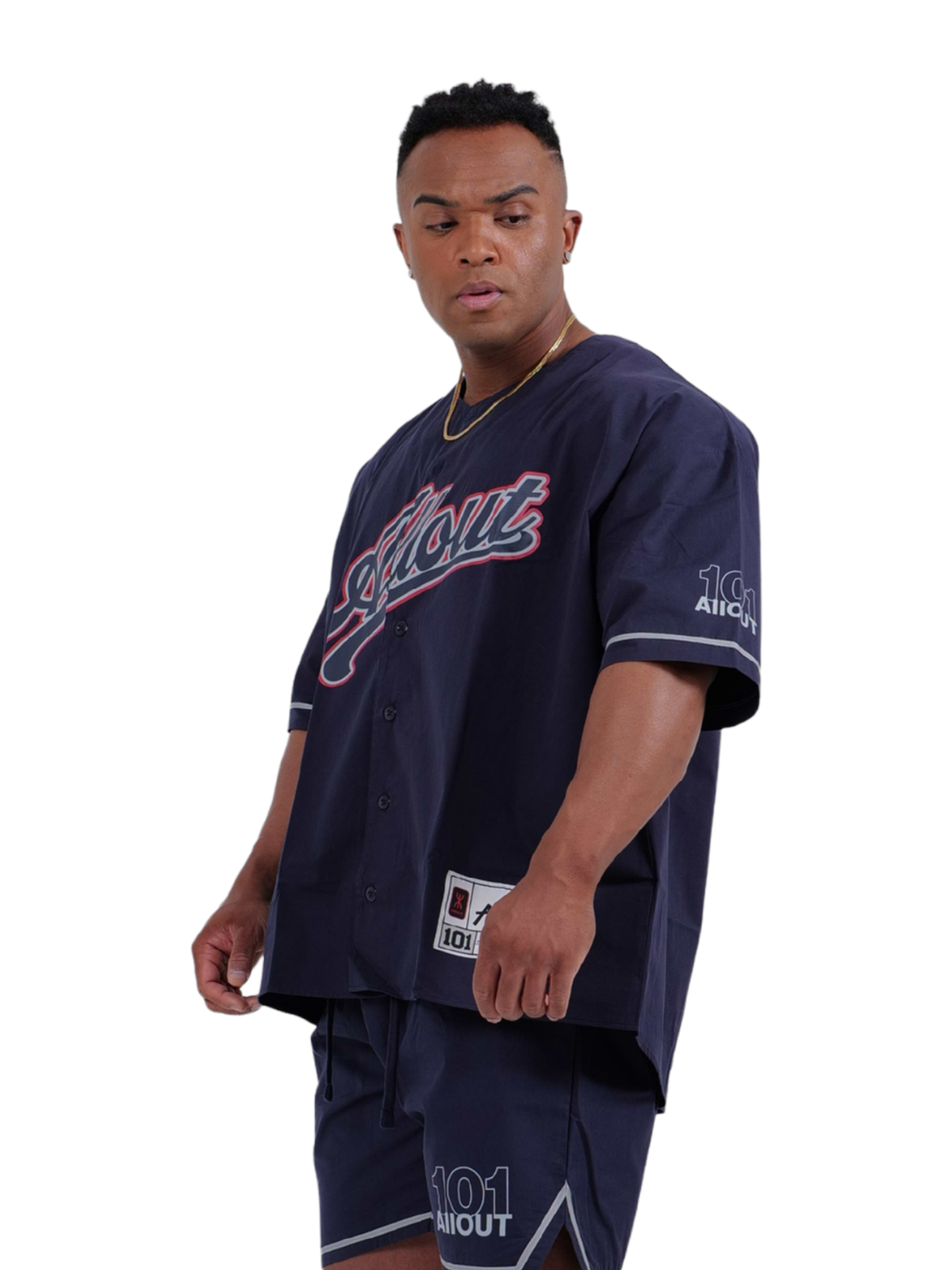 BASEBALL SHIRT NAVY TWILL モデル着用 フロント
