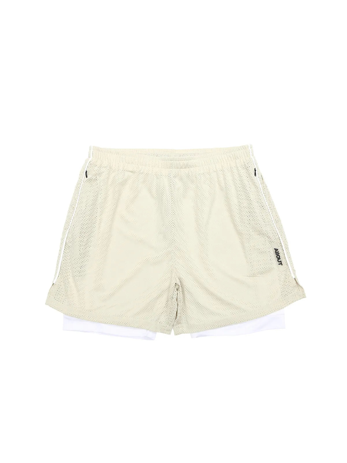 MESH SHORTS RUBBER TAG【BEIGE】