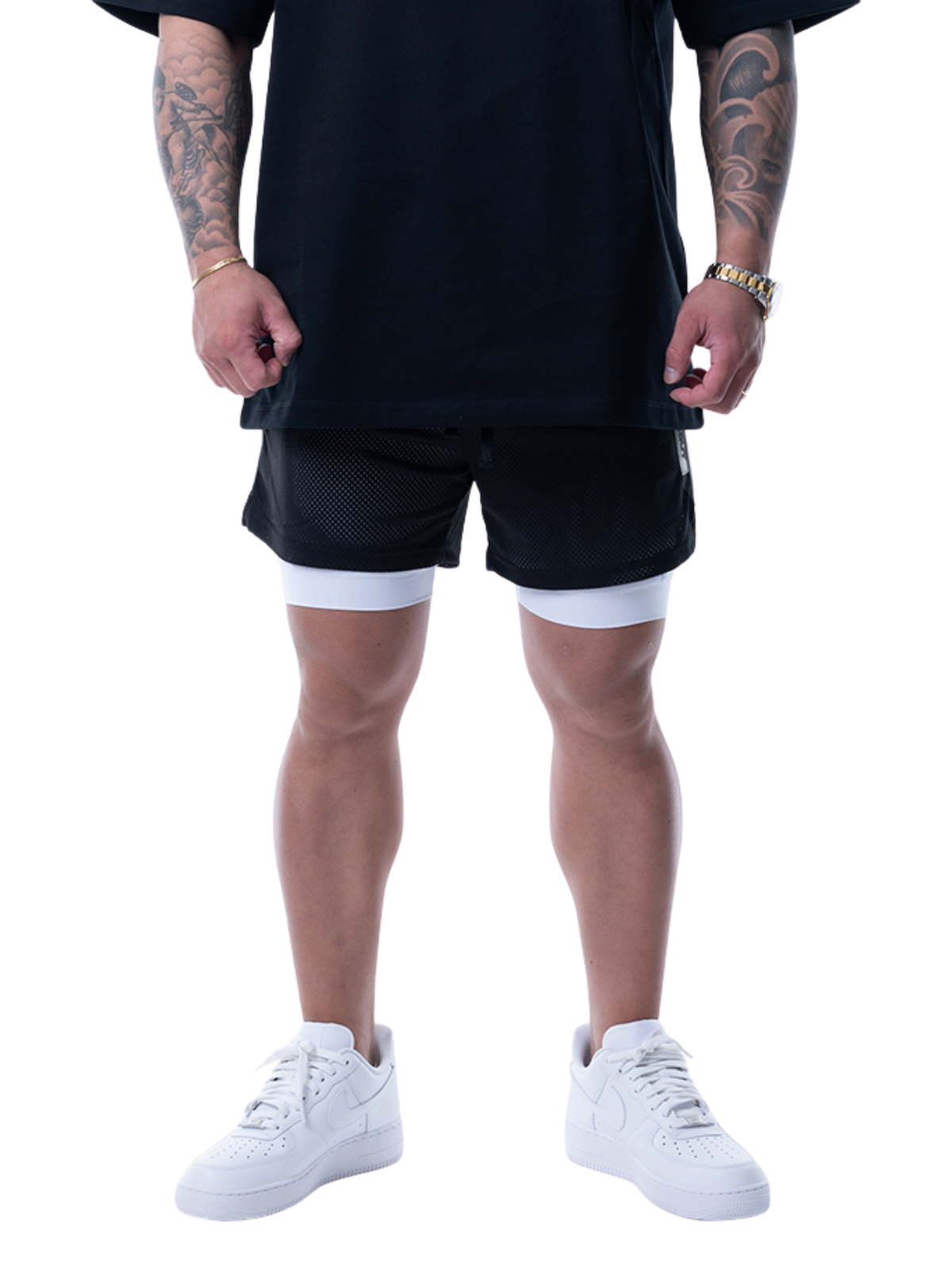 MESH SHORTS RUBBER TAG【BLACK】