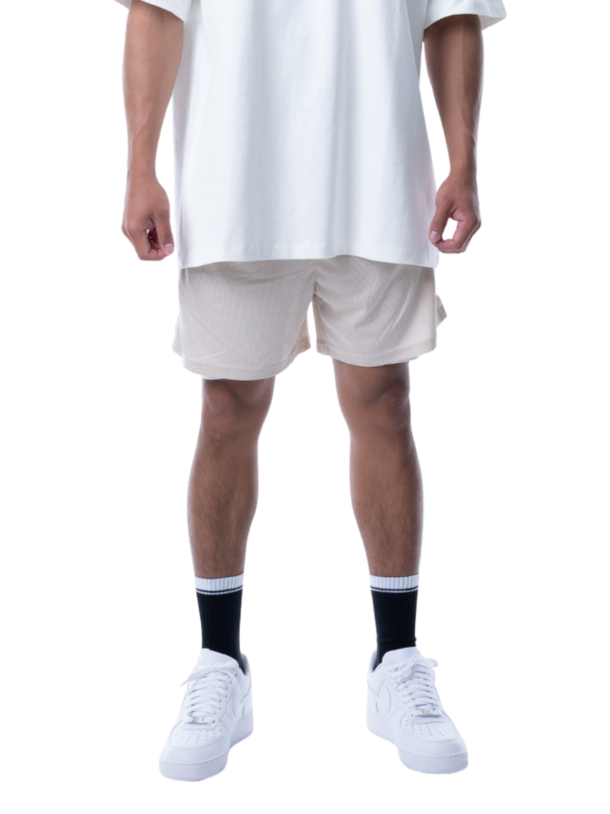 MESH SHORTS RUBBER TAG【BEIGE】