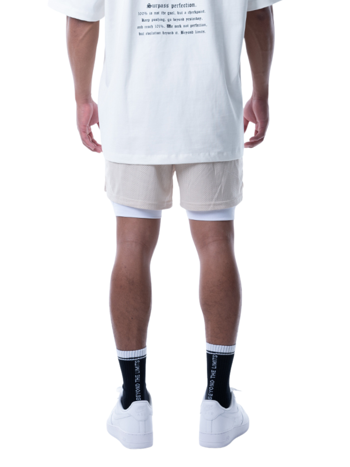 MESH SHORTS RUBBER TAG【BEIGE】