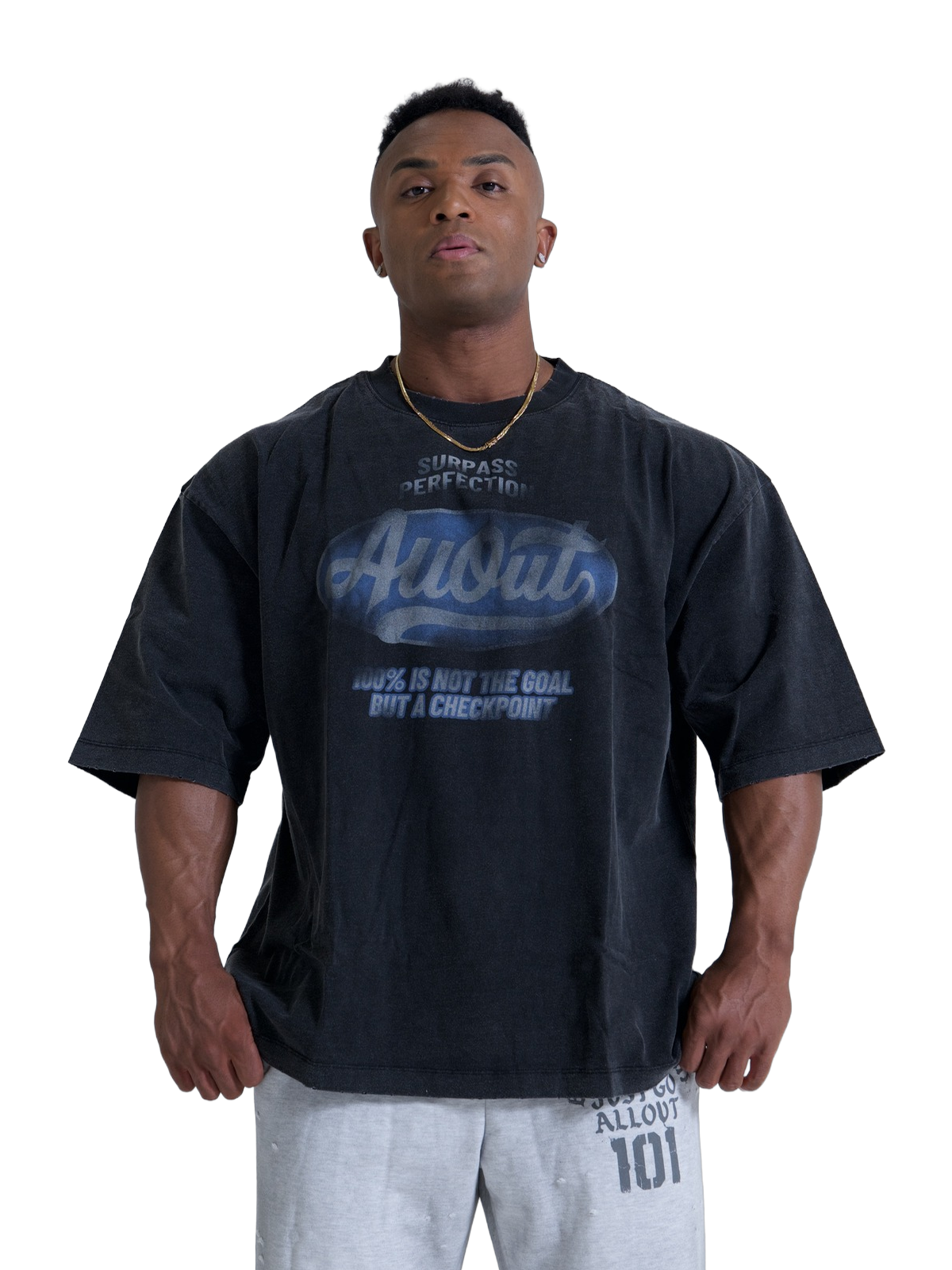 T-SHIRT DISTRESSED LOGO BLACK モデル着用