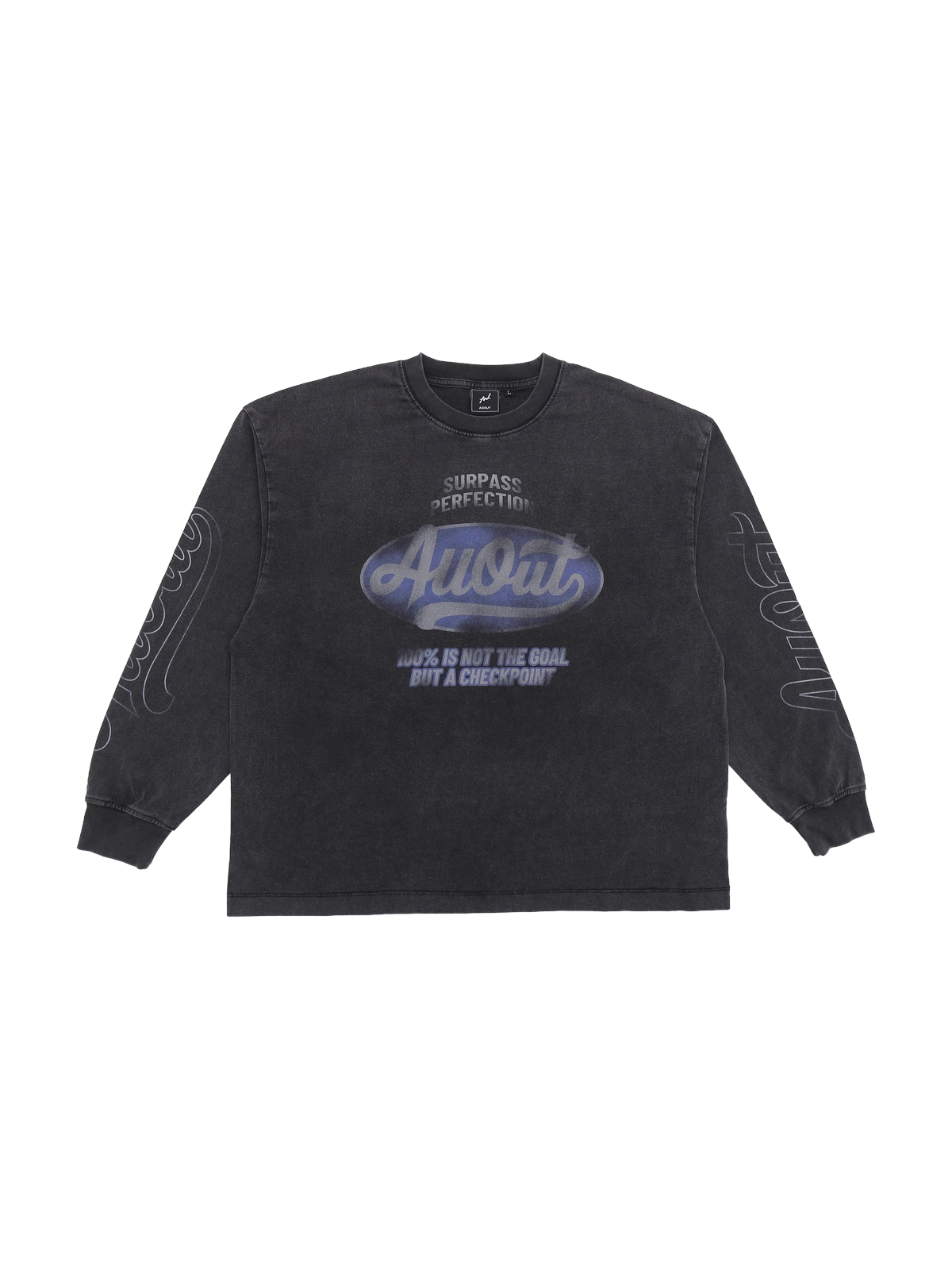 LONG SLEEVE T-shirt DISTRESSED LOGO BLACK 平置き フロント
