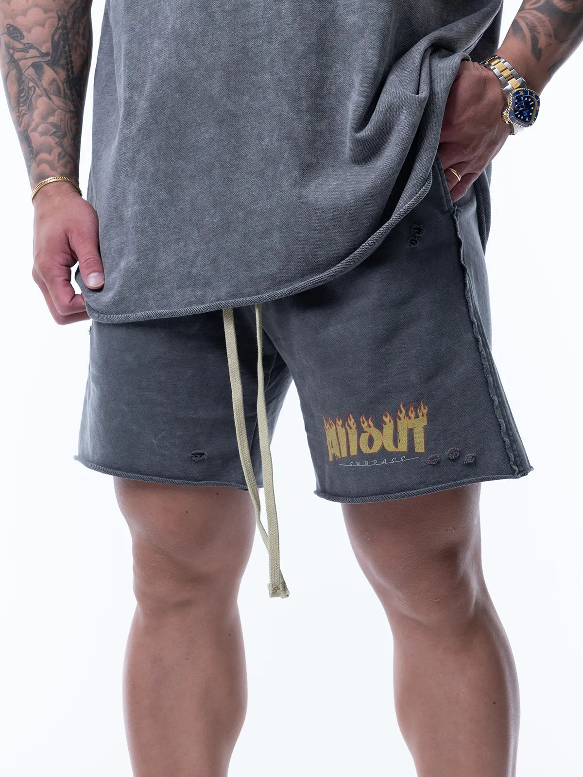 SWEAT SHORTS | DISTRESSED FLAME