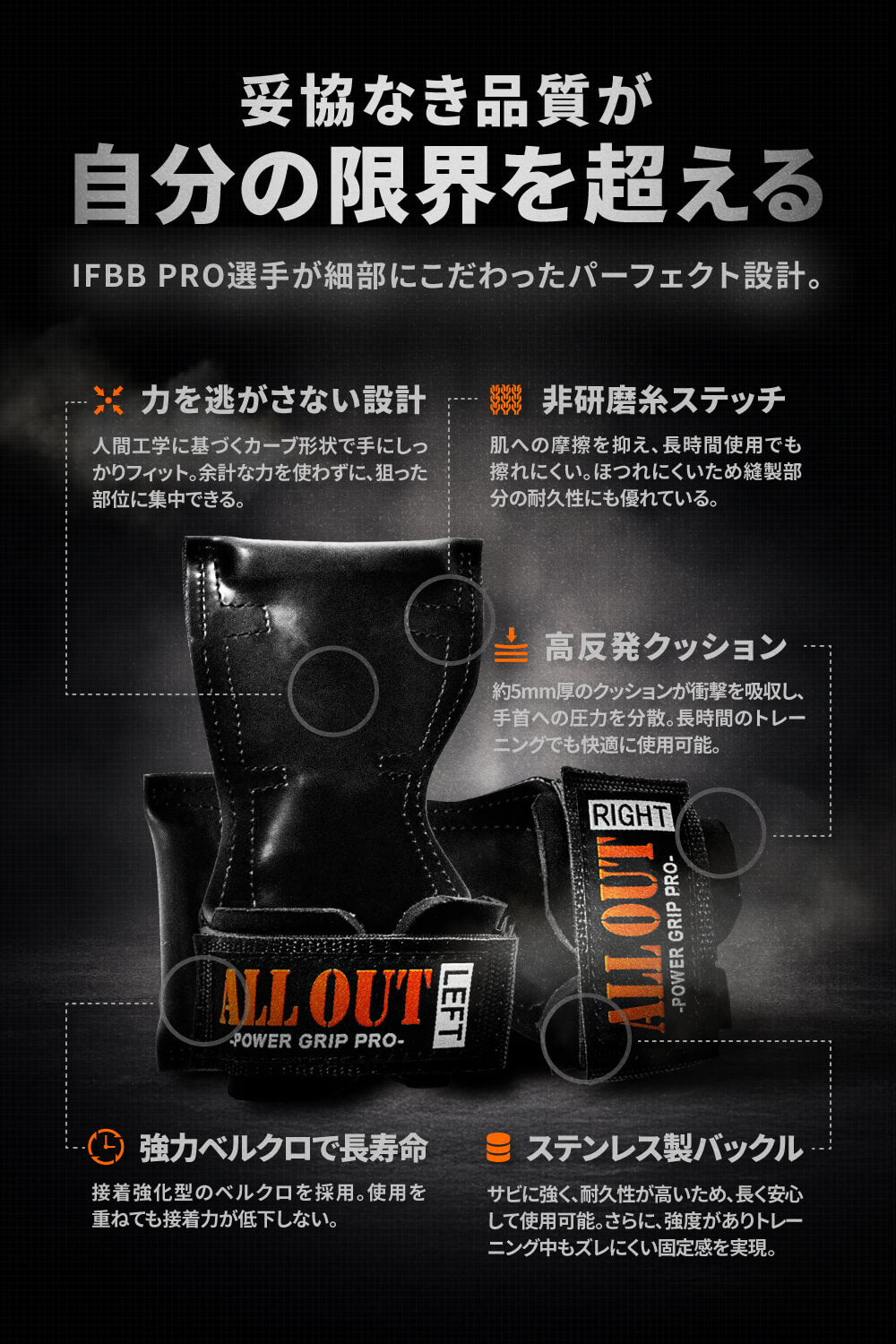 ウエイトトレーニング ALL OUT POWER GRIP PRO パワーグリップ