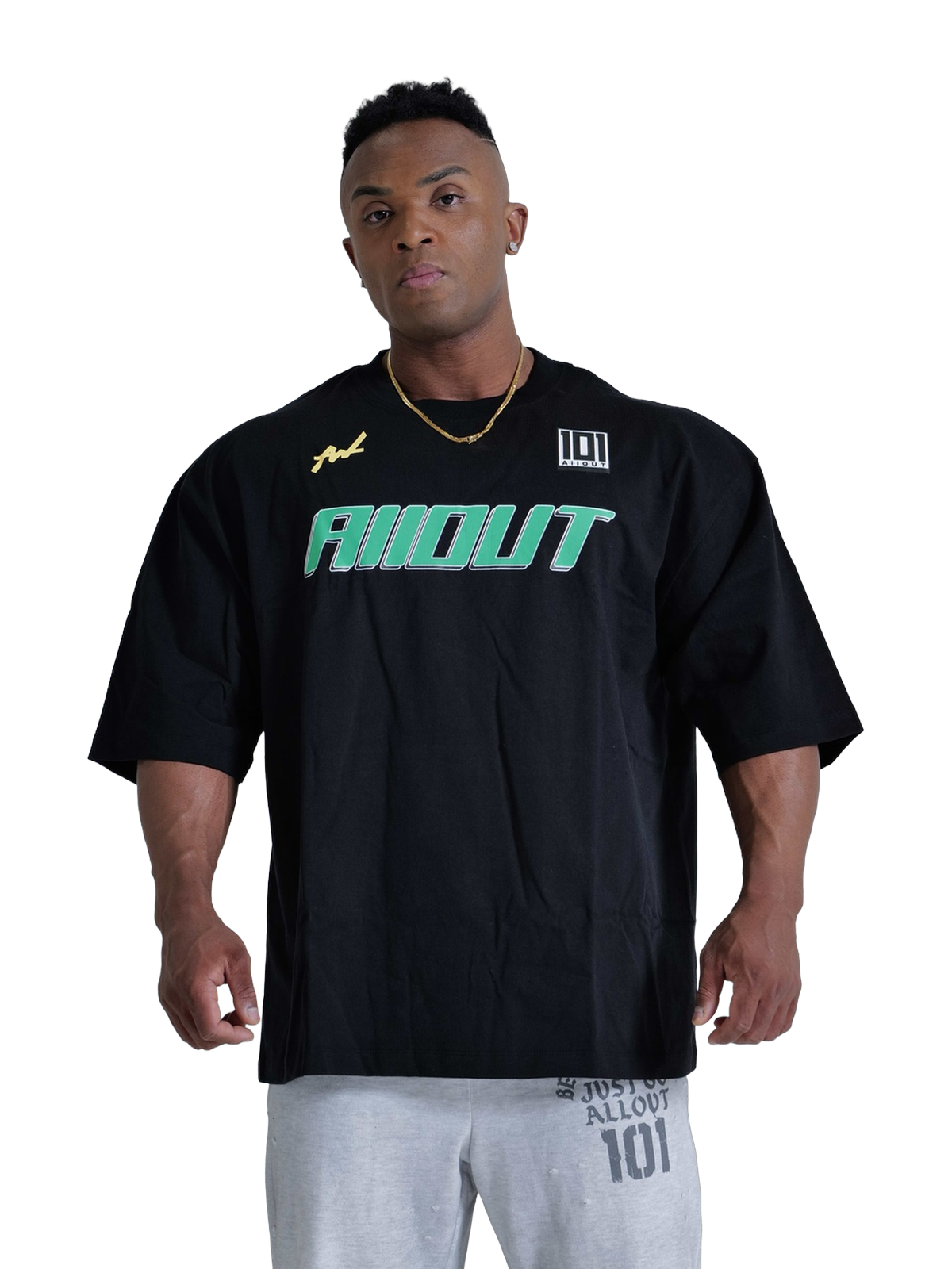 T-SHIRT RACING LOGO BLACK モデル着用 フロント