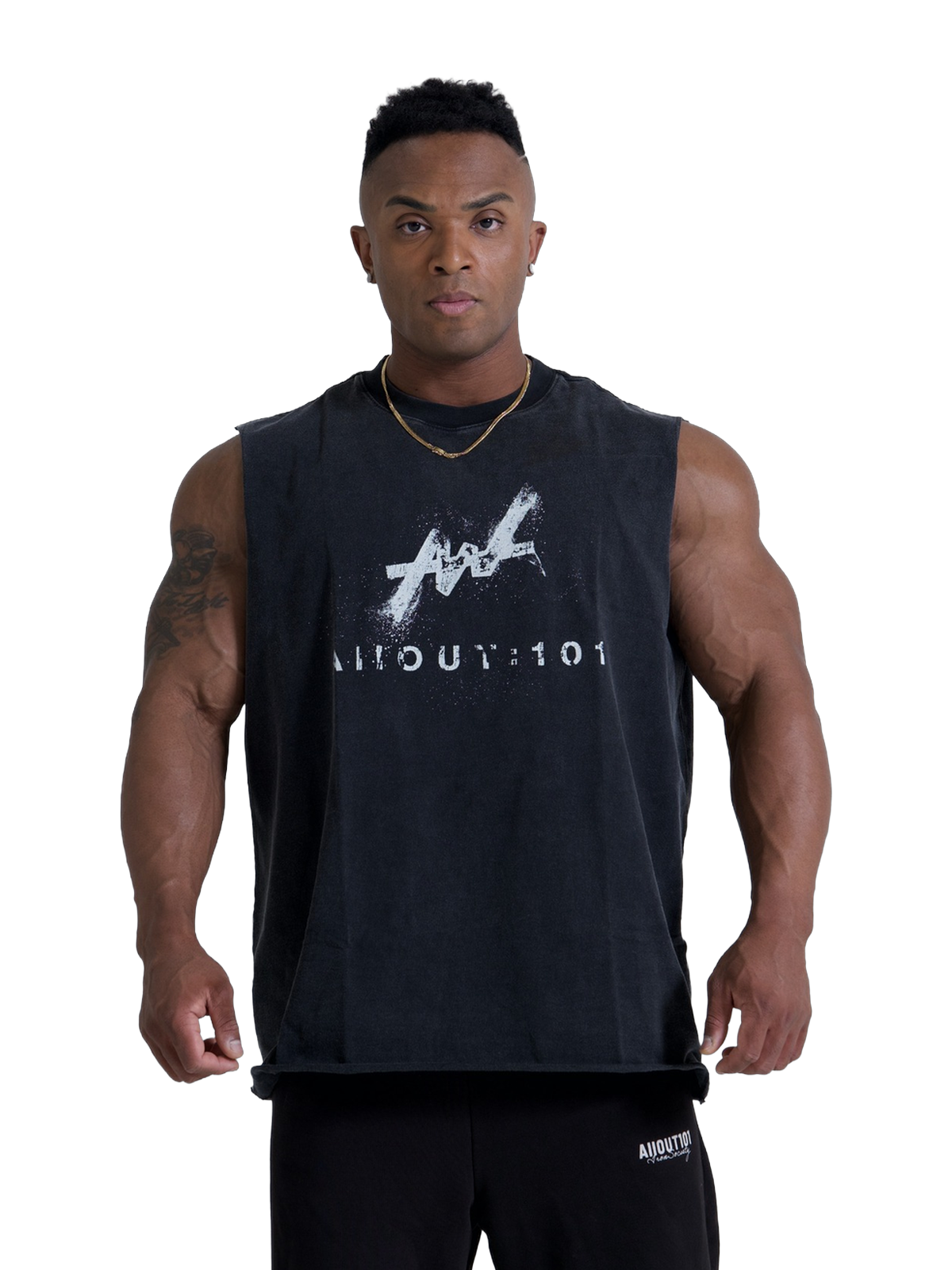 TANK TOP DISTORTION BLACK モデル着用 フロント